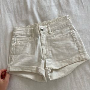 american eagle AEO - white denim jean cuffed stretch shorts high rise shortie